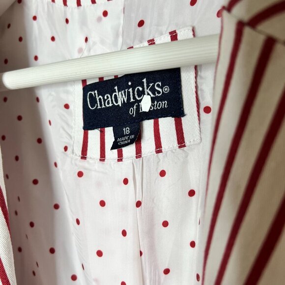 Chadwicks of Boston Blazer Cotton Red Stripe Preppy Christmas Ms Claus Career 18 - Picture 6 of 11